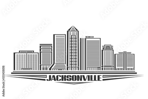 Vector illustration of Jacksonville  monochrome horizontal sign with linear design jacksonville city scape  american urban line art concept with unique letter for text jacksonville on white background