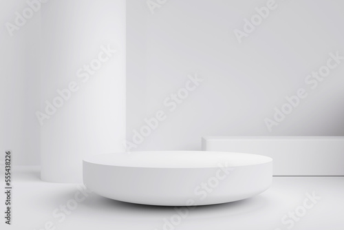Platforms white Minimal scene podiums. Abstract geometric circle background. for trade show Cute  baby accessories  fashion  cosmetics or beauty products. 3D rendering