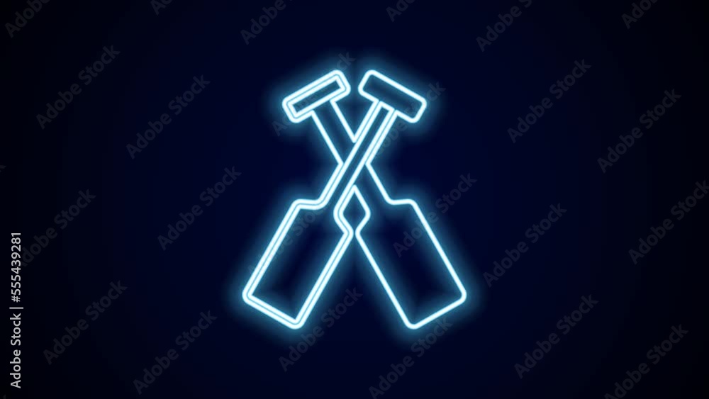 Glowing neon line Crossed oars or paddles boat icon isolated on black background. 4K Video motion graphic animation Glowing neon line Crossed oars or paddles boat icon isolated on black background. 4K Video motion graphic animation