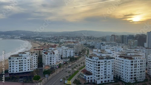 Panoramic view over the buildings downtown Tanger in Morocco