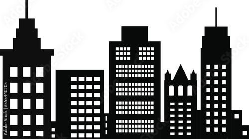 City buildings silhouette different construction vector illustrations isolated on white background. Black in flat silhouettes of skyscrapers and low-rise buildings. Architectural constructions set © AlexZel