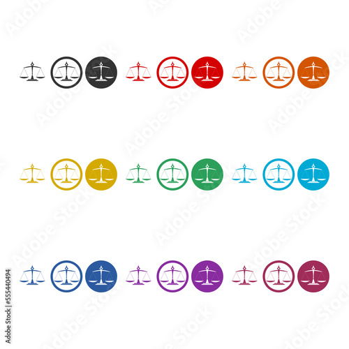 Scales of justice icon isolated on white background. Set icons colorful