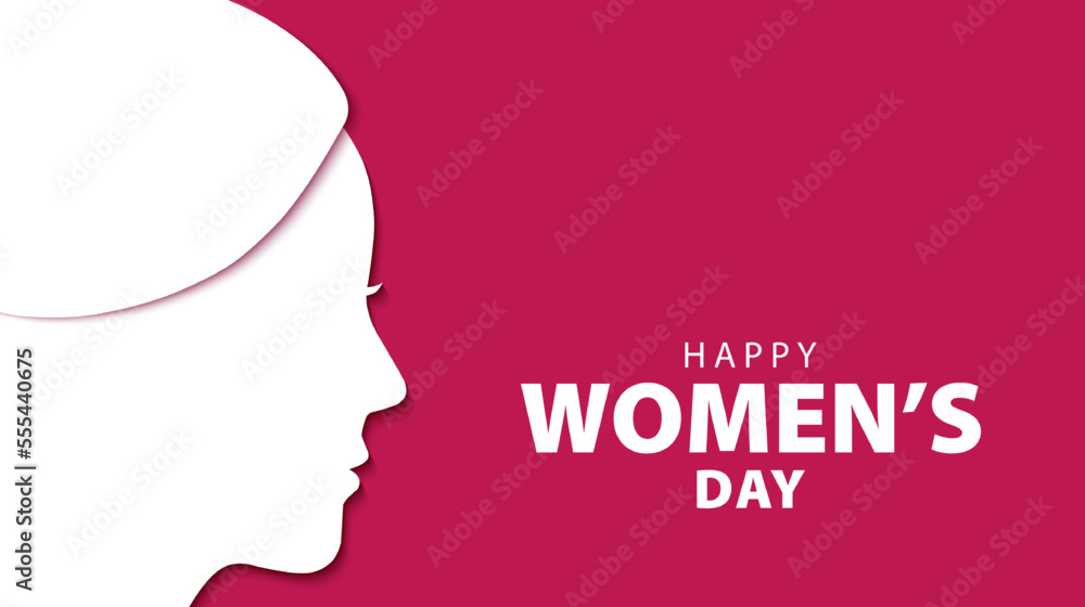 Happy International Women's Day. March 8th. Minimalist design women's day concept. Pink background for greeting cards, banners, posters. Vector illustration	