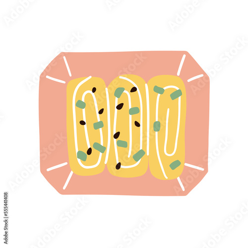 Japanese omelette. hand drawn vector illustration in flat style