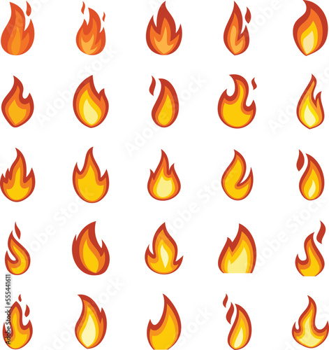 Fire flame icons set. Flat set of fire flame vector icons for web design isolated
