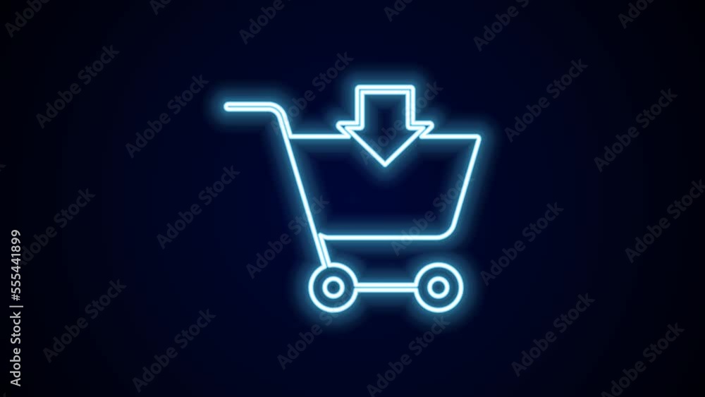 Glowing neon line Add to Shopping cart icon isolated on black background. Online buying concept. Delivery service sign. Supermarket basket symbol. 4K Video motion graphic animation Glowing neon line Add to Shopping cart icon isolated on black background. Online buying concept. Delivery service sign. Supermarket basket symbol. 4K Video motion graphic animation