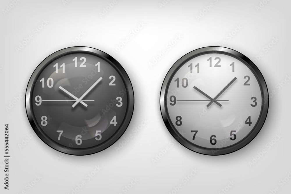 Vector 3d realistic classic metal wall clock. Foreground. Vector 3d realistic classic metal wall clock. Foreground.