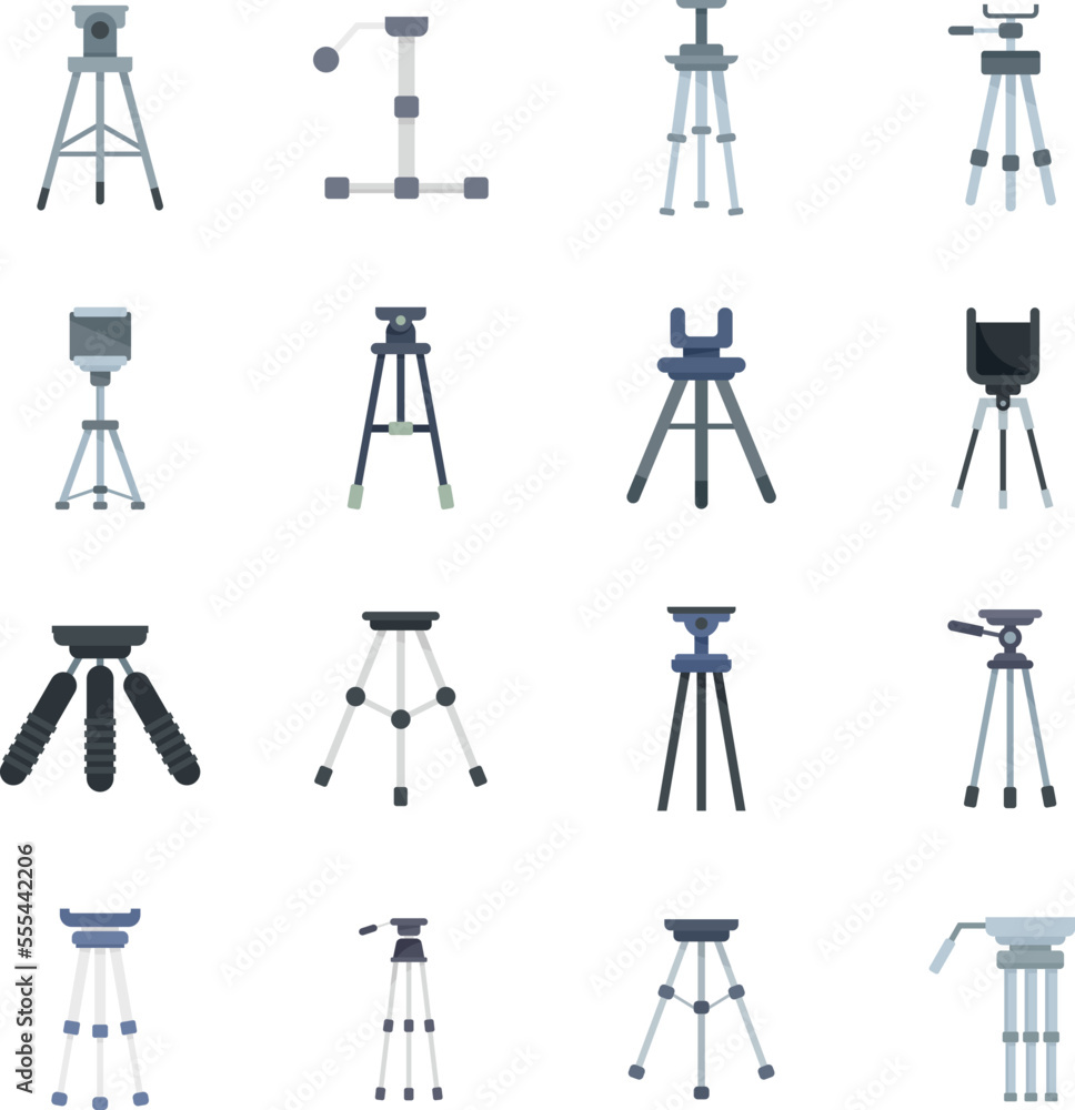 Tripod icons set. Flat set of tripod vector icons for web design isolated Tripod icons set. Flat set of tripod vector icons for web design isolated