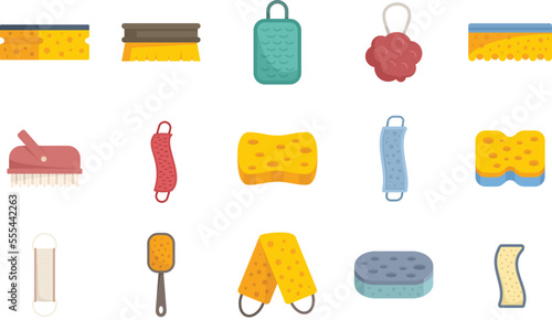 Washcloth icons set flat vector. Fiber wisp bathroom. Wash body washcloth isolated