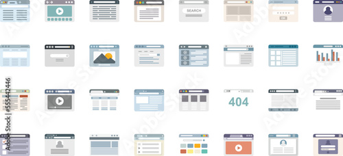 Browser icons set flat vector. Computer window. Browser arrow bar isolated