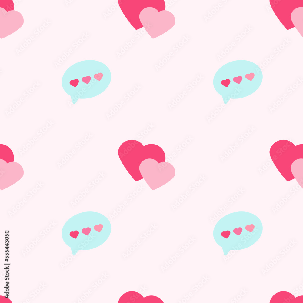 Two hearts and message, seamless pattern, vector. Two hearts and a message with hearts on a pink background. Pattern Happy Valentine's Day.