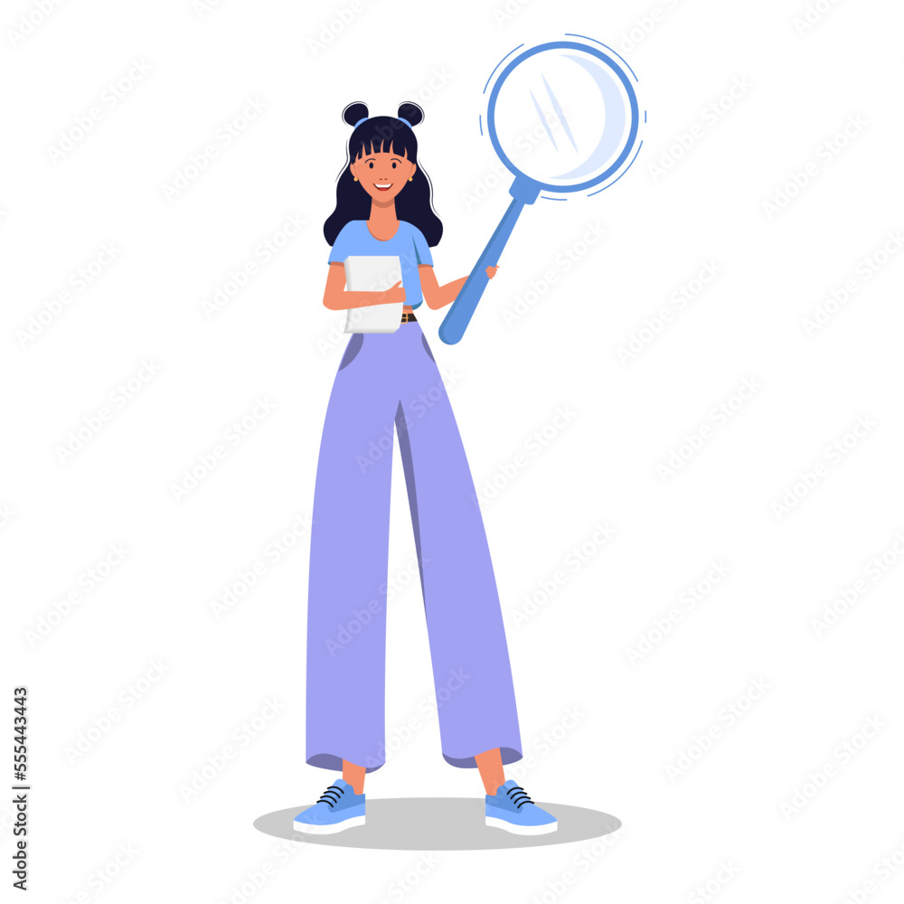 Girl with a magnifying glass in her hands Girl with a magnifying glass in her hands