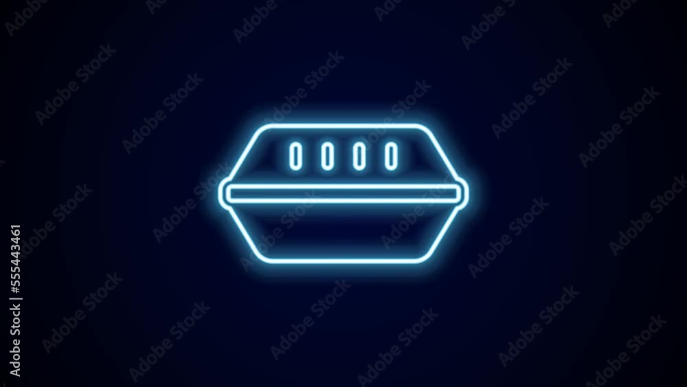 Glowing neon line Lunch box icon isolated on black background. 4K Video motion graphic animation Glowing neon line Lunch box icon isolated on black background. 4K Video motion graphic animation