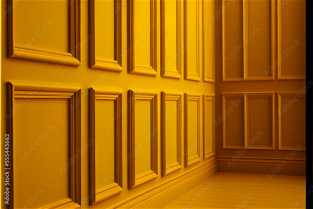 Fototapeta premium yellow lacquered wall with wainscoting ideal for backgrounds