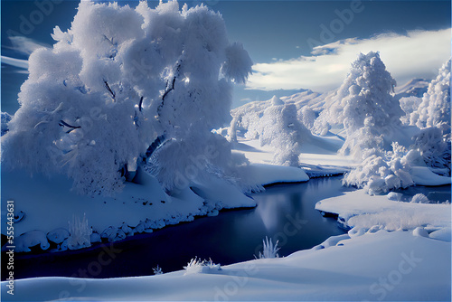 frozen landscape in blue and white ideal for winter backgrounds