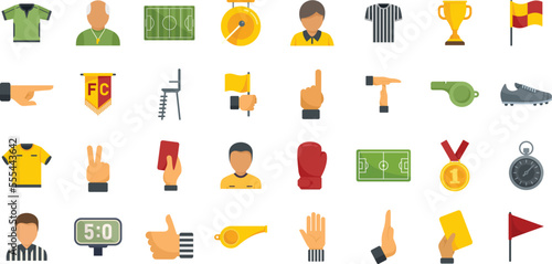 Referee icons set flat vector. Soccer referee. Football match isolated photo