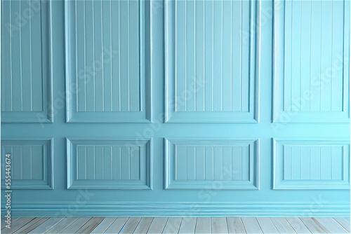 light blue lacquered wall with wainscoting ideal for backgrounds photo