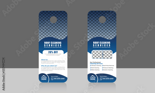  Roof cleaning service door hanger design template, hotel knob design. vector door hanger.
