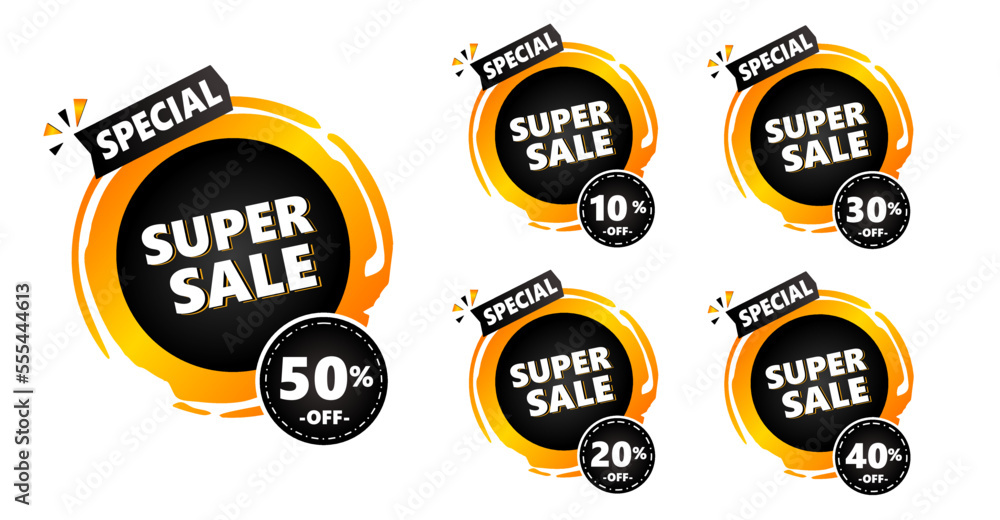 Percent Sale banner template design set, Big sale special offer isolated with black and gold background. 50 10 20 30 40 percent sale. Vector illustration. Can used for business store event.