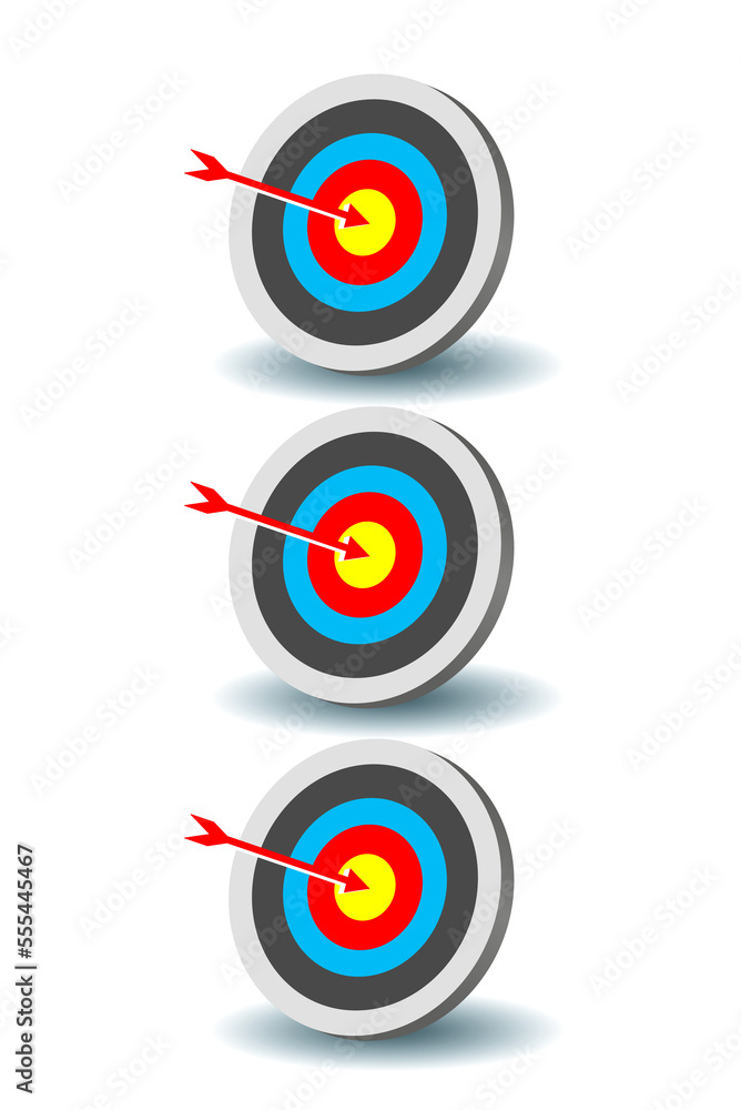 SET of 3ds colorful target, goal, aim object in vector, illustrations. use for the target 3d for archery sports or business marketing goal concepts design