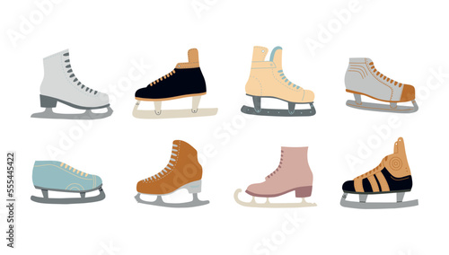 Ice skates vector hand drawn set. Doodle skates drawn in a simple cartoon style.