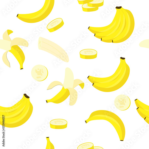 Vector seamless fruit pattern with banana. A design element for textiles. Juicy background for kids or fashionable design.
