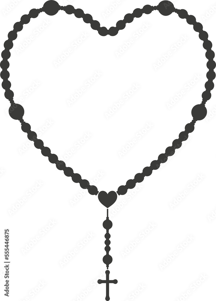 Rosary bead silhouette. Prayer jewelry for meditation. Catholic chaplet with a cross. Religion symbol. Rosary bead silhouette. Prayer jewelry for meditation. Catholic chaplet with a cross. Religion symbol.