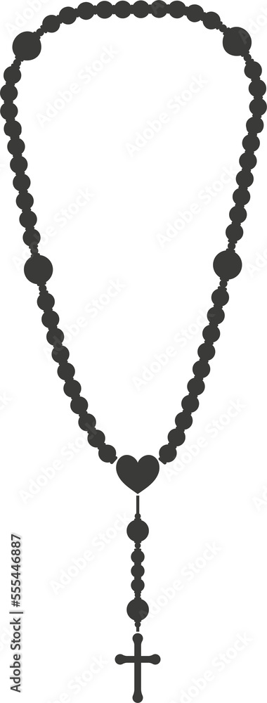 Rosary bead silhouette. Prayer jewelry for meditation. Catholic chaplet with a cross. Religion symbol. Rosary bead silhouette. Prayer jewelry for meditation. Catholic chaplet with a cross. Religion symbol.