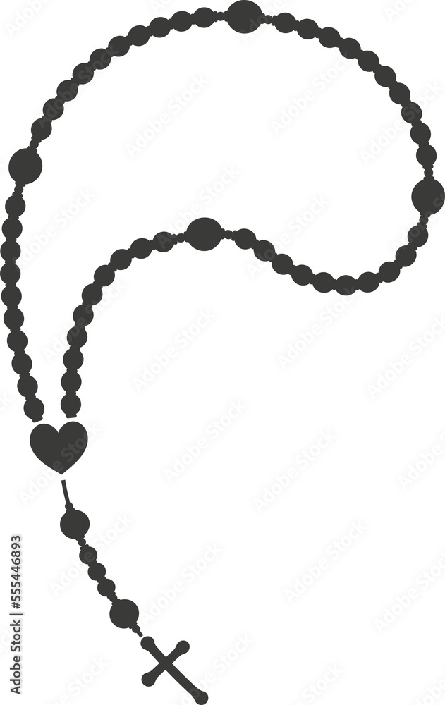 Fototapeta premium Rosary bead silhouette. Prayer jewelry for meditation. Catholic chaplet with a cross. Religion symbol. 