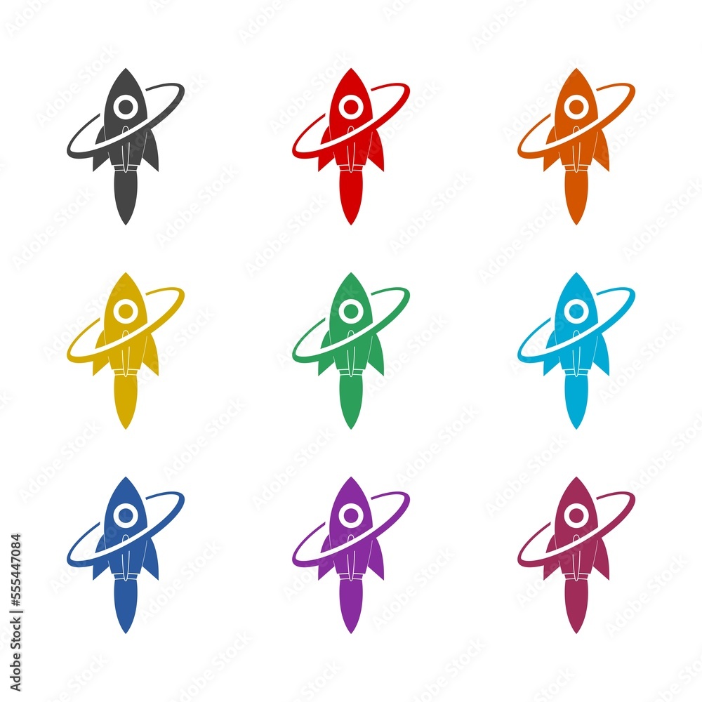 Rocket graphic icon isolated on white background. Set icons colorful Rocket graphic icon isolated on white background. Set icons colorful