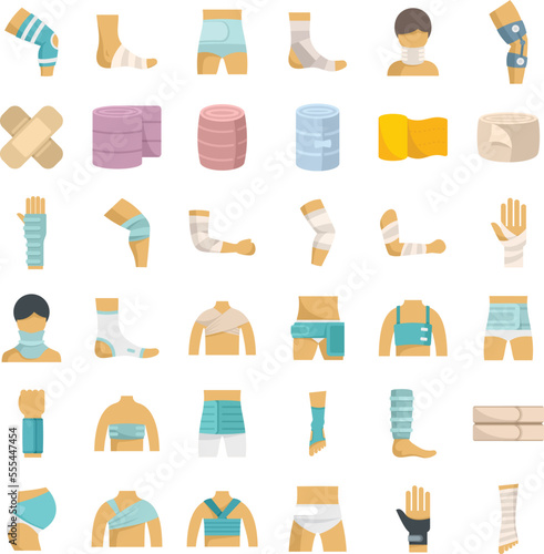 Bandage icons set flat vector. First aid. Medical trauma isolated
