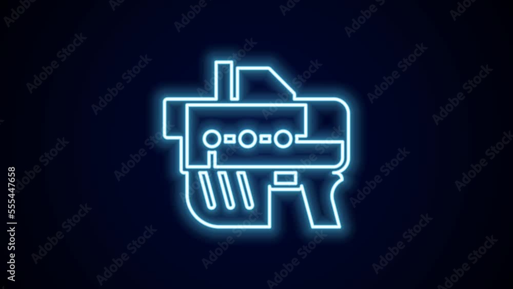 Glowing neon line Futuristic space gun blaster icon isolated on black background. Laser Handgun. Alien Weapon. 4K Video motion graphic animation Glowing neon line Futuristic space gun blaster icon isolated on black background. Laser Handgun. Alien Weapon. 4K Video motion graphic animation