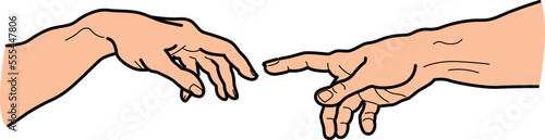 Adams creation, Michelangelo vector hands, line art