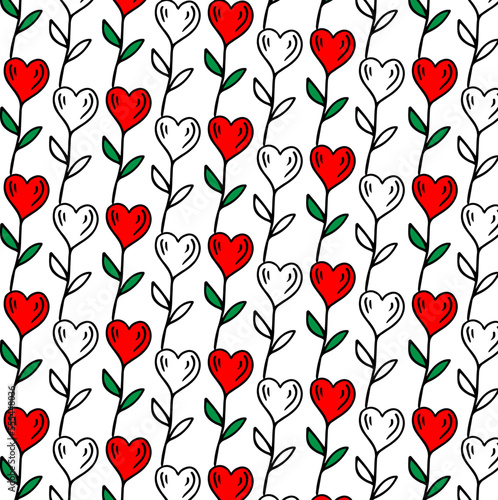 Seamless love heart and flower design vector background. Seamless pattern on Valentine s day. The seamless texture with hart