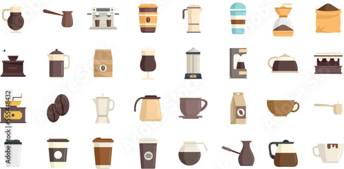 Coffee icons set flat vector. Cafe cup. Restaurant takeaway coffee isolated