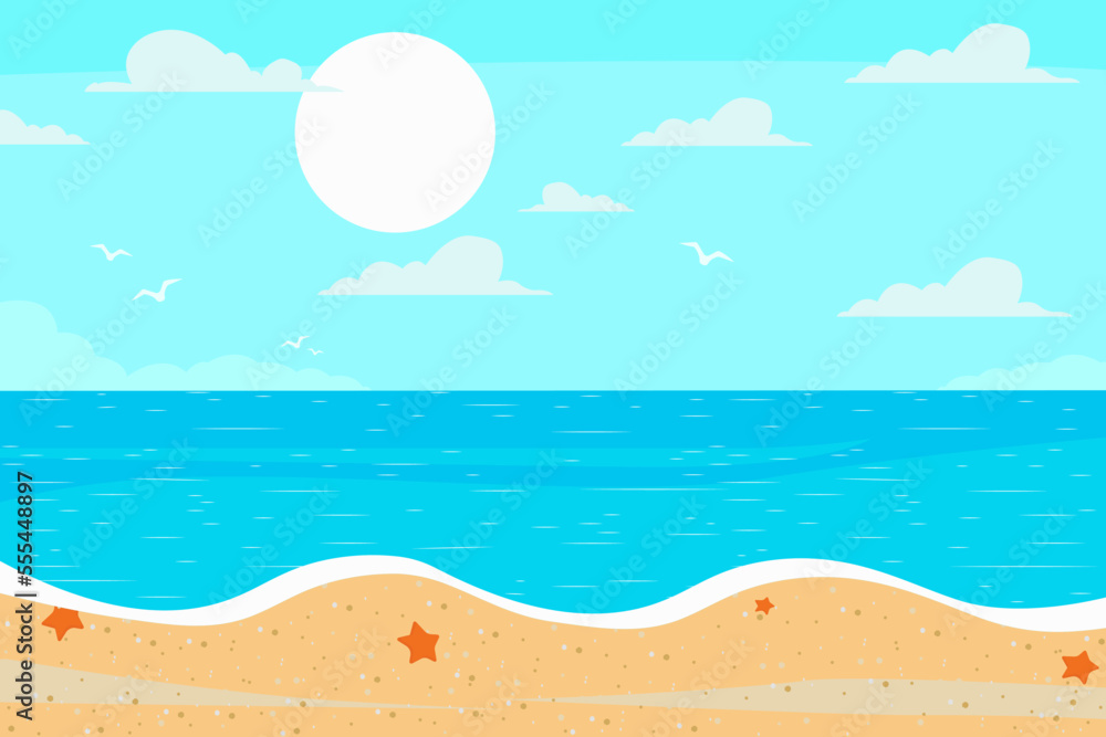Vector background, summer landscape of the sea, ocean coast