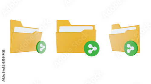 3d render folder connect icon with orange file folder and green connect