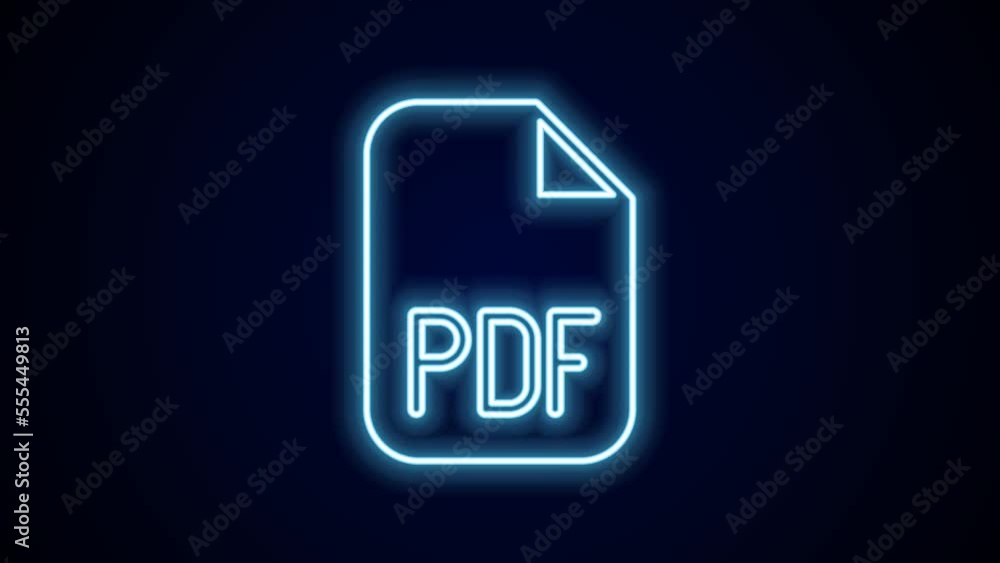 Glowing neon line PDF file document. Download pdf button icon isolated on black background. PDF file symbol. 4K Video motion graphic animation Glowing neon line PDF file document. Download pdf button icon isolated on black background. PDF file symbol. 4K Video motion graphic animation