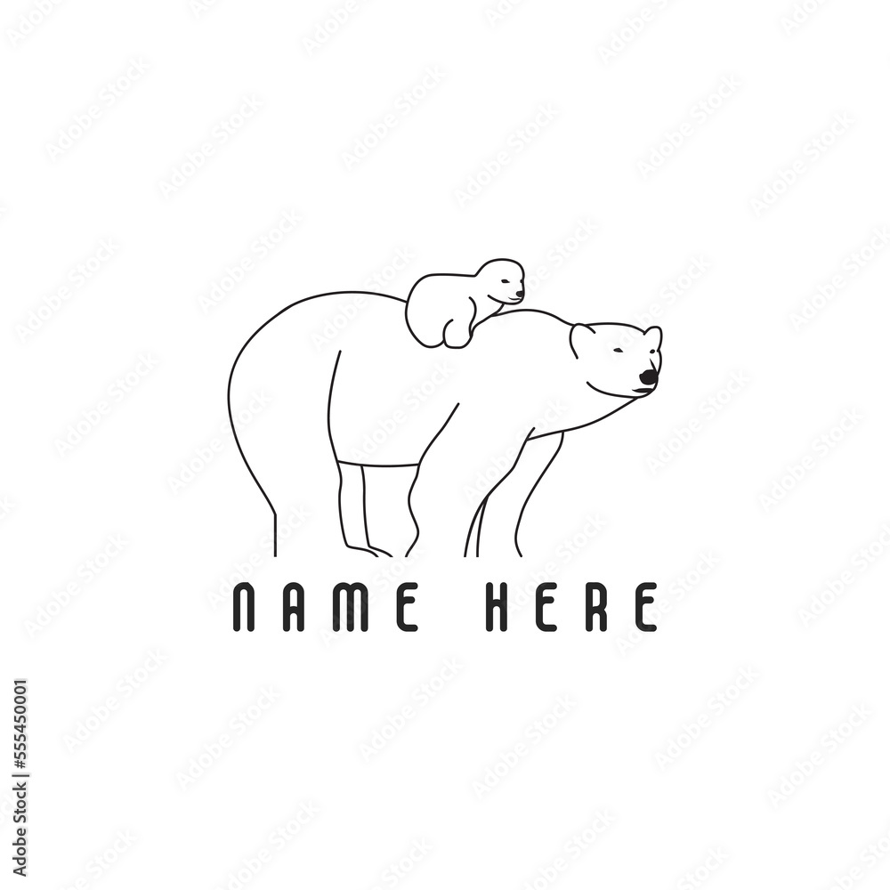 Cute cartoon of bear mom and baby bear Line art logo template design