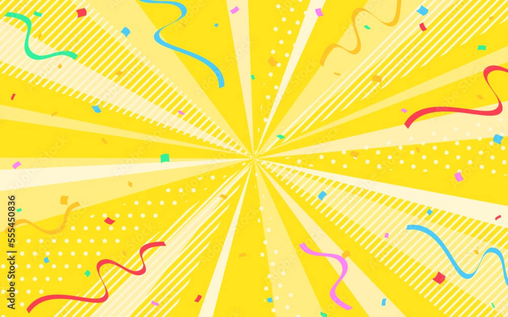 Fototapeta premium 紙吹雪が舞う、ポップでかわいい黄色の放射状の線