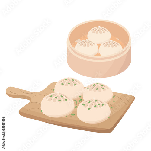 Dumpling and gyoza. Dim sum. Asian food vector.