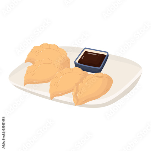 Gyoza cartoon vector isolated on white background. Dim sum. Asian food vector.