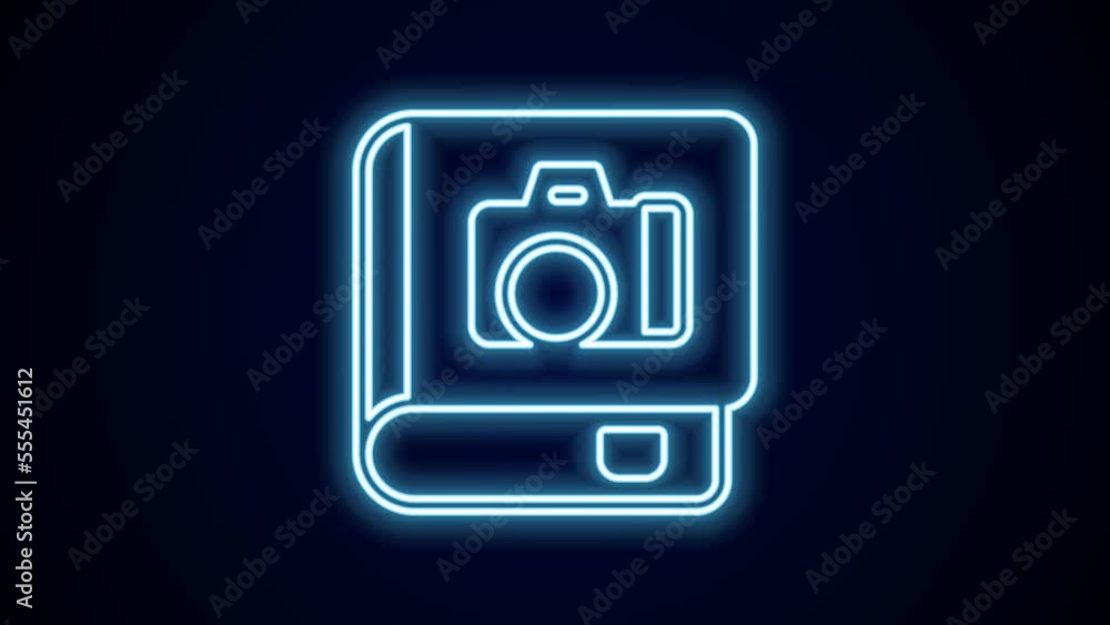Glowing neon line Photo album gallery icon isolated on black background. 4K Video motion graphic animation Glowing neon line Photo album gallery icon isolated on black background. 4K Video motion graphic animation
