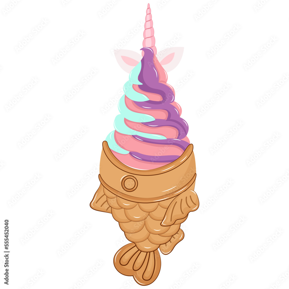 Taiyaki Taiyaki Ice Cream Japanese Fish shaped Cake Pink Unicorn Ice Cream Stock Vector Taiyaki Taiyaki Ice Cream Japanese Fish shaped Cake Pink Unicorn Ice Cream Stock Vector