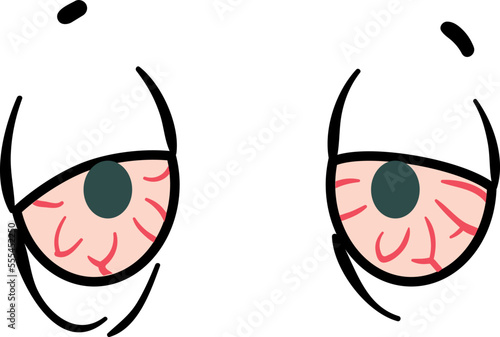 Tired red eyes icon. Comic exhausted expression