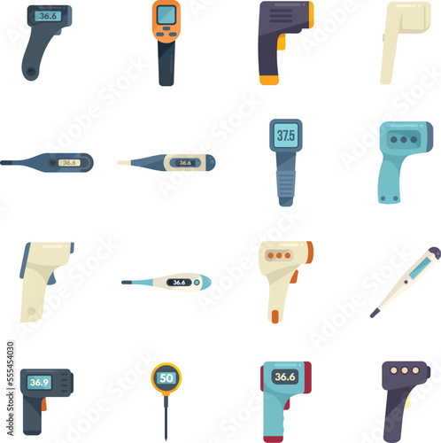 Digital thermometer icons set flat vector. Digital medical. Electronic care isolated