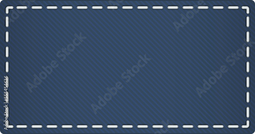Blue fabric patch with realistic seam. Empty frame