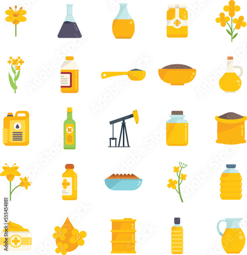 Canola icons set flat vector. Seed rapeseed. Cuisine oil isolated