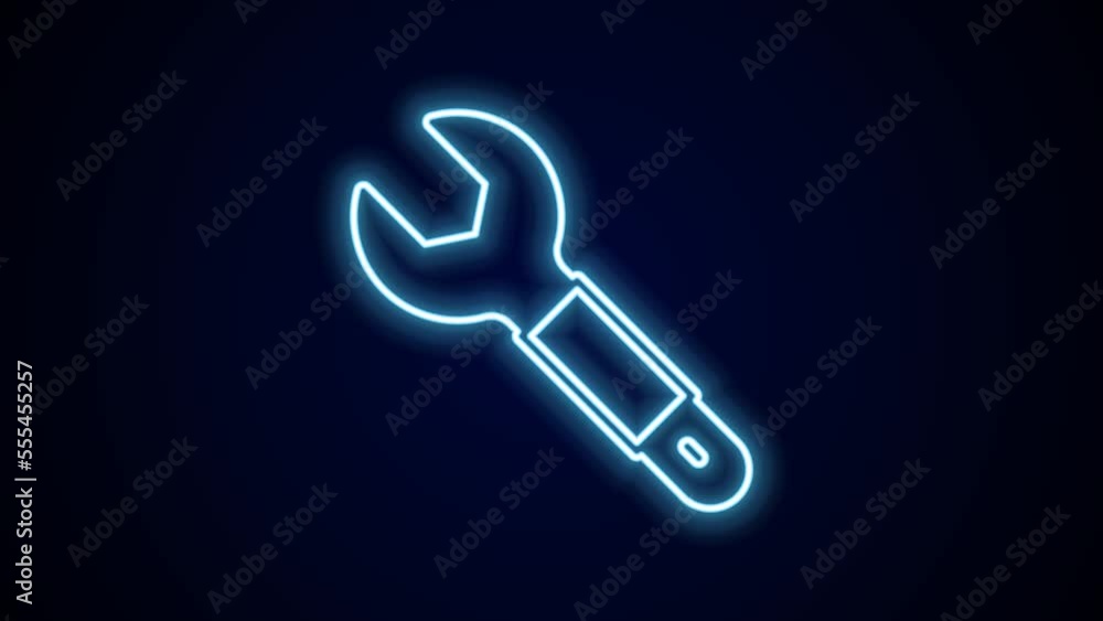 Glowing neon line Wrench spanner icon isolated on black background. Spanner repair tool. Service tool symbol. 4K Video motion graphic animation Glowing neon line Wrench spanner icon isolated on black background. Spanner repair tool. Service tool symbol. 4K Video motion graphic animation
