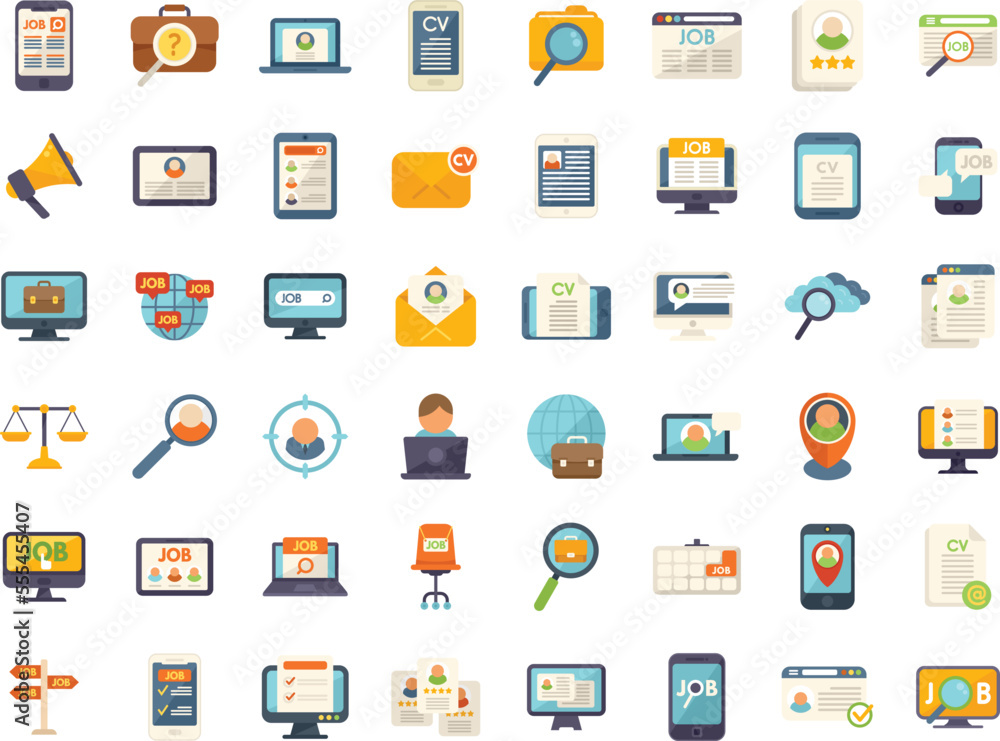 Online job search icon flat vector. Employment outsource. Hire process isolated Online job search icon flat vector. Employment outsource. Hire process isolated